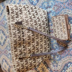 Tan and brown michael kors purse